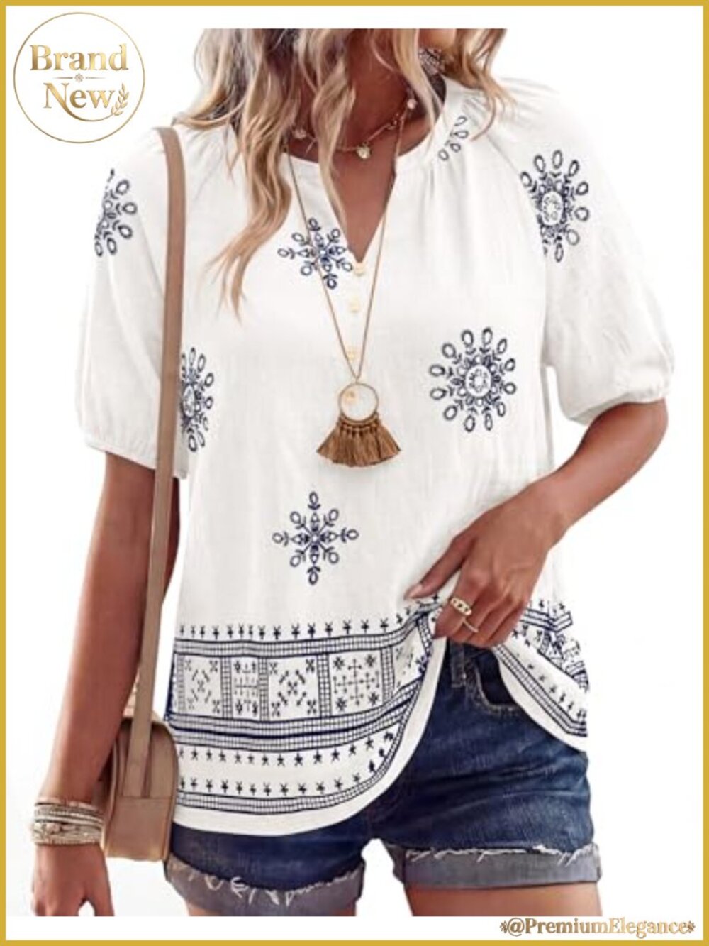 Women's Boho Floral V-Neck Blouse Short Sleeve Puff Sleeve Vacation Casual